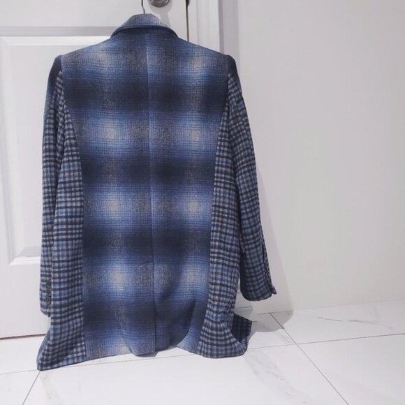 AVEC LES FILLES Tartan Plaid Patchwork Over Coat Blazer - Picture 6 of 15